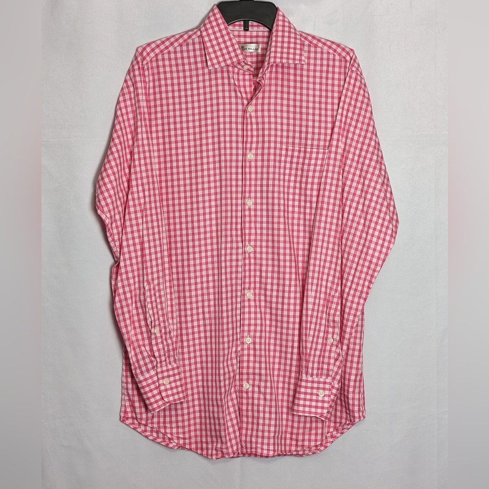 ☘️Peter Millar Pink Buffalo Check Long Sleeve Button Down Sz M 100% Cotton